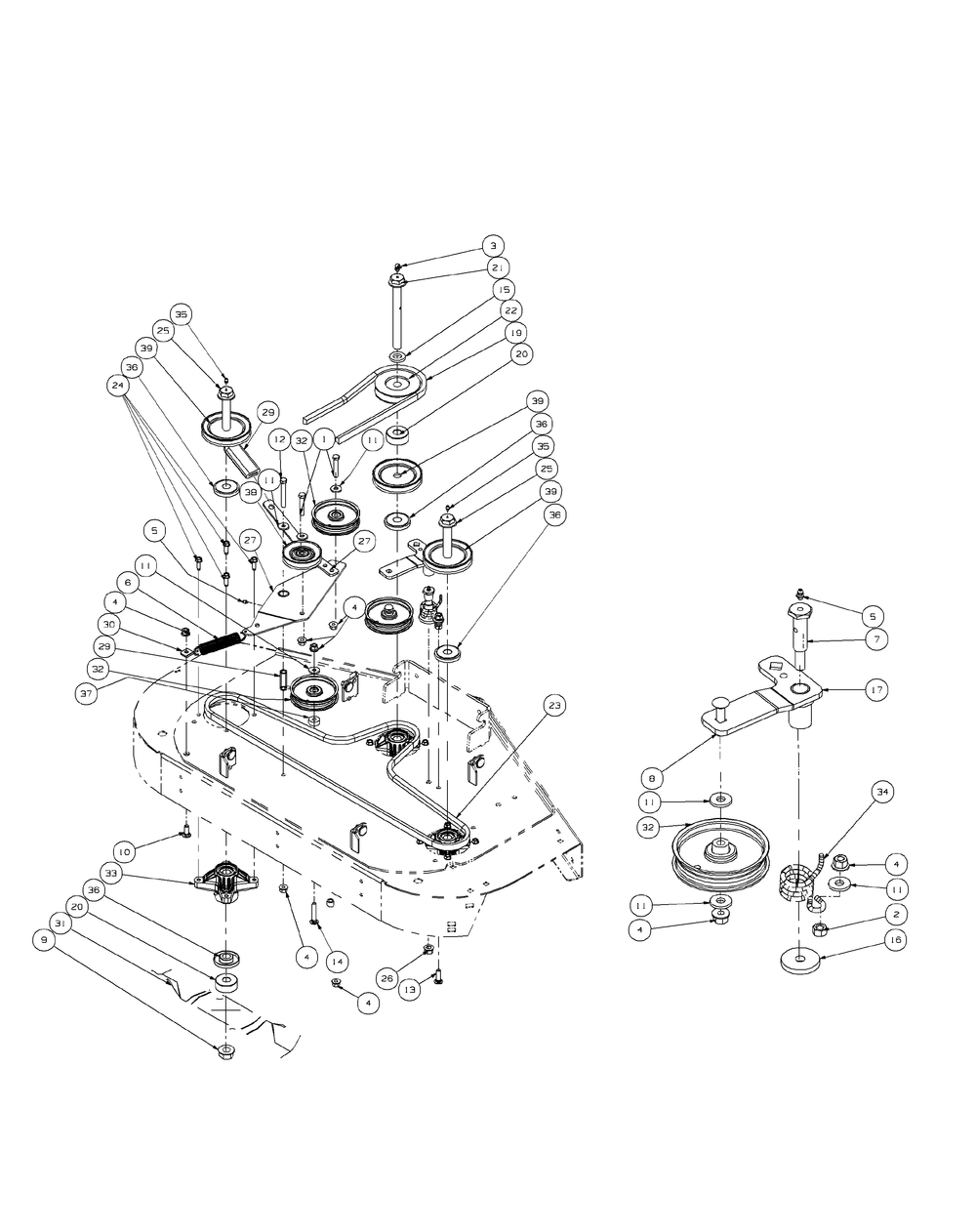 Fabricated Spindle Assembly 44-Inch Diagram and Parts List for ENFORCER44 53AH3AGF050-20HP Cub Cadet Lawn Tractor